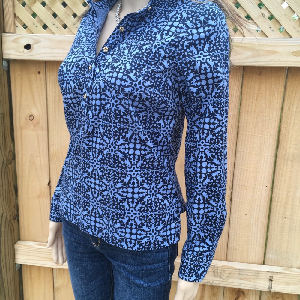 NWOT TALBOTS BLUE HENLEY STYLE BLOUSE - Picture 4 of 11